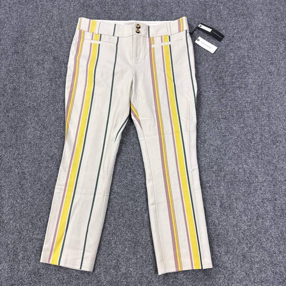 Anthropologie Essential‎ Slim Dress Pants Womens 8 White Striped Stretch Twill